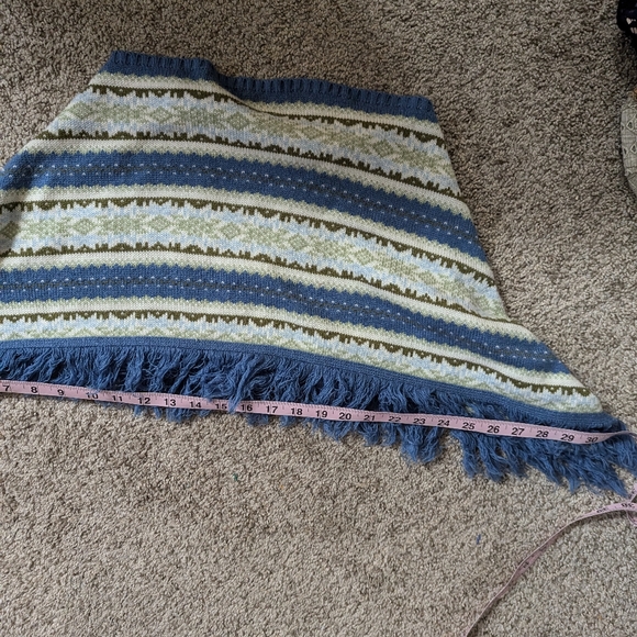 Great American Sweater Kids L/XL Blue Striped Fringe Sweater Poncho - Picture 8 of 8